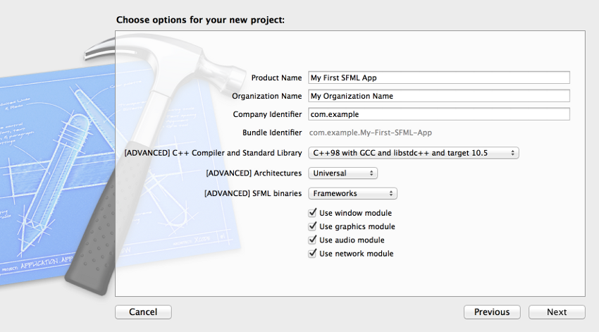 Formulaire du template Xcode