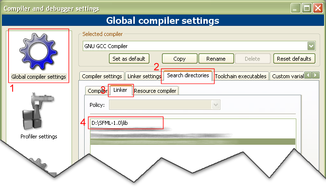 Screenshot of the dialog box for setting up the library path Screenshot of the dialog box for setting up the library path