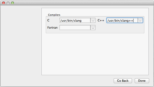 Screenshot of the compiler configuration on OS X