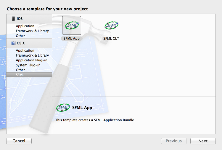 Sélection du template Xcode