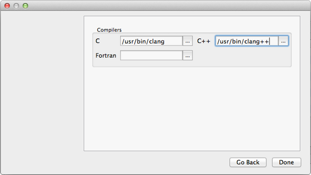 Screenshot of the compiler configuration on OS X Screenshot of the compiler configuration on OS X